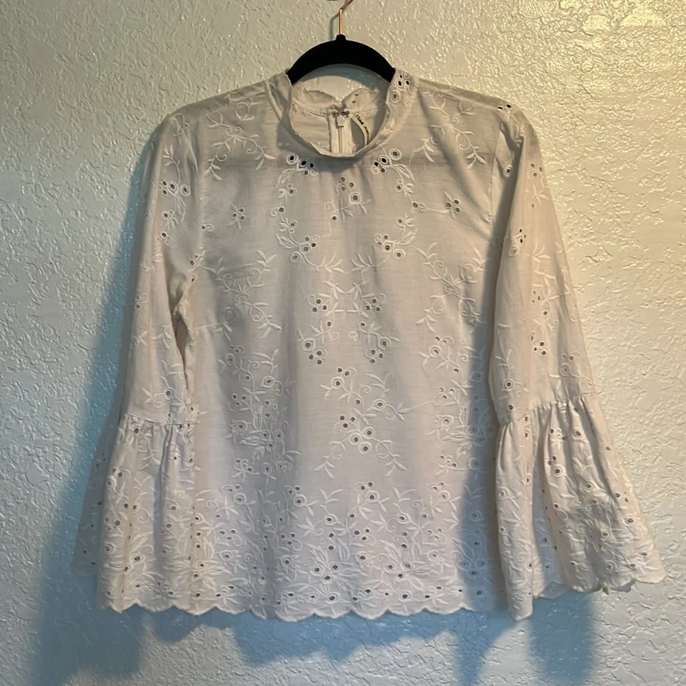 Ulla Johnson White Eyelet Cotton Long-Sleeve Blouse